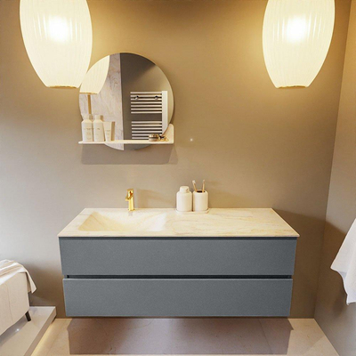 Mondiaz VICA-DLUX ensemble de meuble de salle de bain - 130cm - meuble sous-vasque plata - 2 tiroirs - lavabo encastrée cloud gauche - 1 trou de robinet - version haute de 60cm - ostra