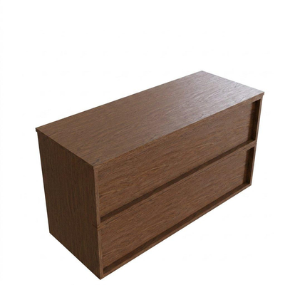 Saniclass Holz Frame Ensemble de meubles de salle de bains - 120x45x62cm - plan de travail en bois - sans trou de robinet - 2 tiroirs - walnut pure mat (bois)