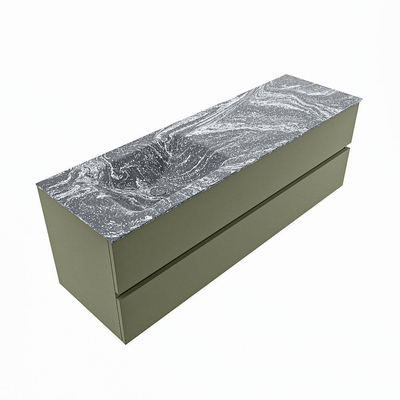 MONDIAZ VICA-DLUX Badkamermeubelset - 150cm - onderkast army- 2 lades - inbouw wastafel cloud links - zonder kraangaten - 60cm hoge versie - lava