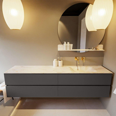 Mondiaz VICA-DLUX ensemble de meuble de salle de bain - 200cm - meuble sous-vasque gris foncé - 4 tiroirs - lavabo encastré cloud droite - sans trous de robinet - version haute de 60cm - ostra