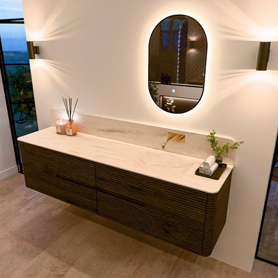 Mondiaz CIRO-DLUX Badkamermeubelset - 190x45x50cm - Solid surface wastafel Meli - 1 wasbak Rechts - zonder kraangaten - 4 lades - Shadow