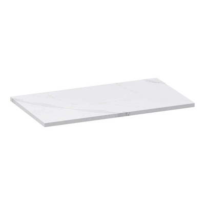 BRAUER Inspire Badkamermeubelset - 80x46x57cm - 2 lades - greeploos - softclose - topblad marmerlook - calalacatta gold - keramieke waskom - rond - glans wit - forest wheat