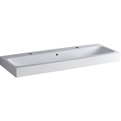Geberit ICon wastafel - 120x48.5x16cm - 1 wasbak - 2 kraangaten Links en rechts - met overloopgat vuilafstotend - keramiek - glans wit