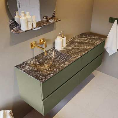 Mondiaz VICA-DLUX ensemble de meuble de salle de bain - 150cm - meuble sous-vasque armée - 4 tiroirs - lavabo encastré nuage gauche - sans trous de robinet - version haute de 60cm - lave