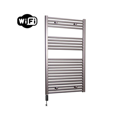 Sanicare HVW Elektrische Radiator - 111.8x60cm - 730W - wifi - thermostaat - zwart - linksonder - inox look (zilver)