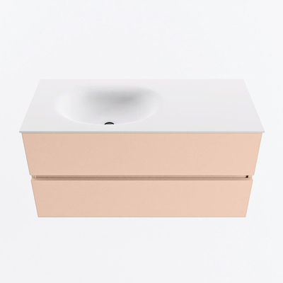 MONDIAZ VICA Ensemble meuble de salle de bains - 100cm - meuble bas rosee - 2 tiroirs - lavabo moon gauche - 1 trou de robinet - version haute 60cm - talc