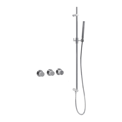 Fortifura Nebbio Badcombinatie-set - thermostaatkraan - glijstang - met geïntegreerde - wandaansluitbocht - metalen doucheslang - staaf handdouche - badvulcombinatie - hoogglans chroom