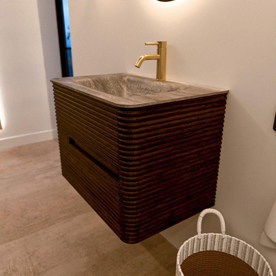 Mondiaz CIRO-DLUX Badkamermeubelset - 70x45x50cm - Solid surface wastafel Oza - 1 wasbak Midden - 1 kraangat - 2 lades - Walnut