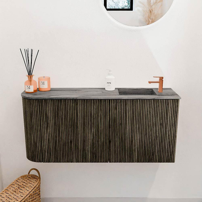 Mondiaz JOYA-DLUX 91.6cm toiletmeubel - ronding links kleur Shadow - Wastafel FAYE positie Rechts 1 kraangat kleur Sombra.
