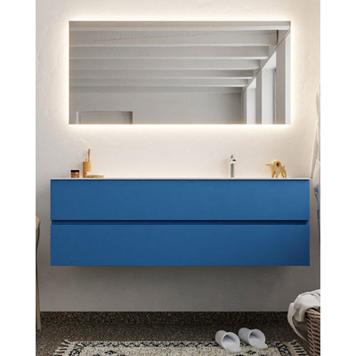 Mondiaz VICA ensemble de meuble de salle de bain - 150cm - meuble sous-vasque jeans - 2 tiroirs - lavabo cloud droite - 1 trou de robinet - miroir LED - version XL 60cm de haut