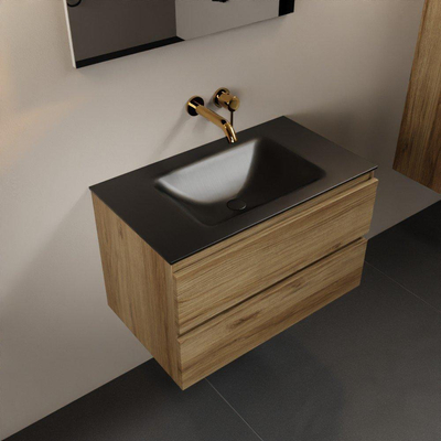 Mondiaz AIVY Ensemble de meuble - 80x45x50cm - 0 trous de robinet - 1 vasque Urban Solid surface - Centre - 2 tiroirs - avec miroir - Melamine Chai