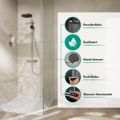 Hansgrohe Pulsify S Puro Puro1jet - showerpipe - ecosmart - 260 - thermostatisch - 3jet - handdouche en doucheslang - 160cm - thermostaat - chroom (zwart)
