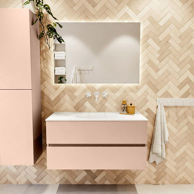 MONDIAZ VICA Ensemble meuble de salle de bains - 100cm - meuble bas rosee - 2 tiroirs - lavabo moon centré - sans trous de robinetterie - version haute 60cm - talc