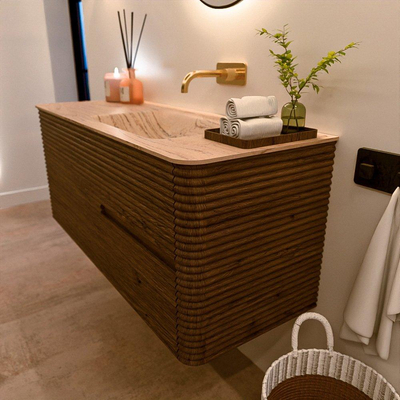 Mondiaz CIRO-DLUX Ensemble de meubles de salle de bains - 120x45x50cm - Plan-vasque en solid surface Arena - 1 vasque à droite - sans trous de robinetterie - 2 tiroirs - Dusk