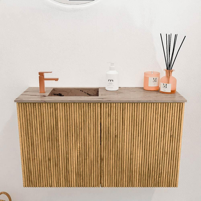 Mondiaz JOYA-DLUX 70cm toiletmeubel - kleur Oak - Wastafel FAYE positie Links 1 kraangat kleur Arena.