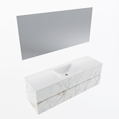 Mondiaz VICA ensemble de meuble de salle de bain - 150cm - meuble sous-vasque carrara - 2 tiroirs - lavabo cloud milieu - 1 trou de robinet - couleur talc - miroir LED - version XL 60cm haut