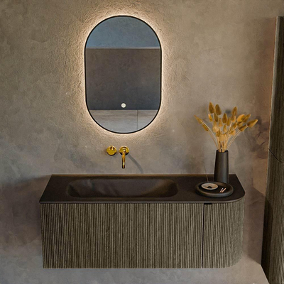 Mondiaz KURVE Badkamermeubelset - 115x46x40cm - 1 lade - 1 deur - wastafel solid surface - links - zonder kraangat - Shadow