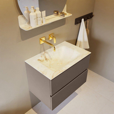 MONDIAZ VICA-DLUX Ensemble meuble de salle de bains - 70cm - meuble bas smoke - 2 tiroirs - lavabo encastré cloud au milieu - sans trous de robinet - version haute 60cm - frape