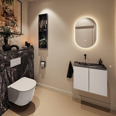 MONDIAZ TURE-DLUX Meuble toilette - 60cm - Linen - EDEN - vasque Lava - position gauche - sans trou de robinet