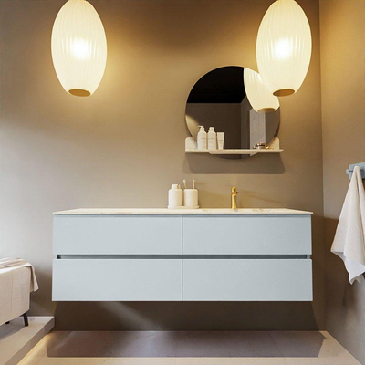 Mondiaz VICA-DLUX ensemble de meuble de salle de bain - 150cm - meuble sous-vasque argile - 4 tiroirs - lavabo encastré nuage droite - 1 trou de robinet - version haute de 60cm - frape