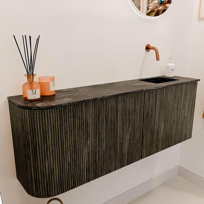 Mondiaz JOYA-DLUX 111.6cm toiletmeubel - ronding links kleur Shadow - Wastafel FAYE positie Rechts Zonder kraangat kleur Lava.