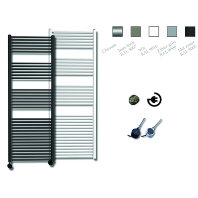 Sanicare Elektrische Design Radiator - 172 x 60 cm - 1127 Watt - thermostaat zwart linksonder - zilver grijs