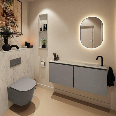MONDIAZ TURE-DLUX meuble WC 120 cm Smoke. Lavabo EDEN Opalo position droite. Avec 1 trou de robinet.