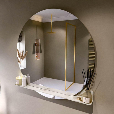 Mondiaz SPOT spiegel – Ø120 cm – met planchet – Frappe (beige marmer)