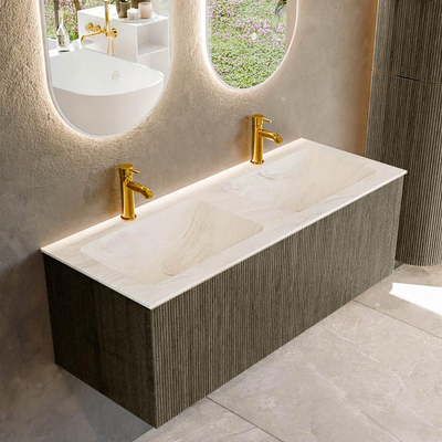 Mondiaz KURVE-DLUX Ensemble meuble de salle de bains - 120x46x40cm - 1 tiroir - lavabo solid surface - double - 2 trous de robinet - Shadow