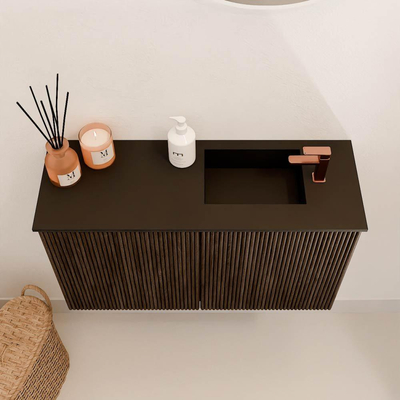 Mondiaz JOYA 70cm toiletmeubel - kleur Walnut - Wastafel FAYE positie Rechts 1 kraangat kleur Urban.