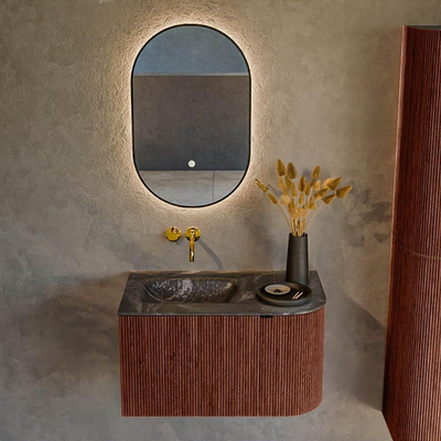 Mondiaz KURVE-DLUX Ensemble de meuble de salle de bains - 75x46x40cm - 1 tiroir - 1 porte - vasque solid surface - gauche - sans trou de robinet - Ruby