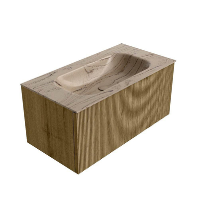 MONDIAZ KURVE-DLUX Meuble de salle de bains 90cm couleur Dusk avec 1 tiroir et 0 porte. Lavabo BIG SMALL Central sans trou de robinet Arena.