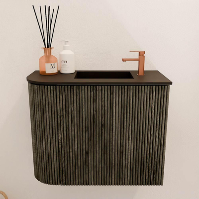 Mondiaz JOYA 51.6cm meuble de toilette - arrondi gauche couleur Shadow - Vasque FAYE position Droite 1 trou de robinet couleur Urban.