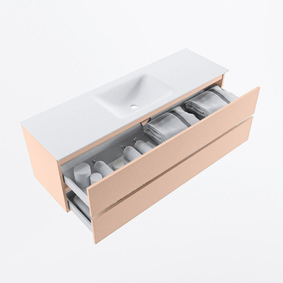 Mondiaz VICA Ensemble de meuble de salle de bain - 150cm - meuble sous-vasque rosee - 2 tiroirs - lavabo cloud milieu - 1 trou de robinet - version haute de 60cm - talc