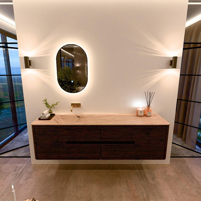 Mondiaz CIRO-DLUX Badkamermeubelset - 180x45x50cm - Solid surface wastafel Arena - 1 wasbak Links - zonder kraangaten - 4 lades - Walnut