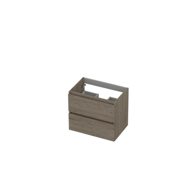 INK Wastafelonderkast - 60x40x52cm - 2 lades - greeploos - met houten keerlijst - MFC - Greige eiken