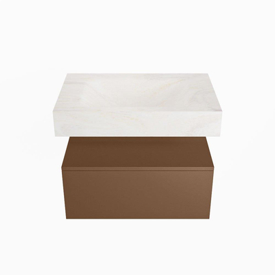 Mondiaz ALAN-DLUX Ensemble de meuble - 70cm - meuble Rust mat - 1 tiroir - Lavabo Cloud Ostra suspendu - vasque Centre - 1 trou de robinet