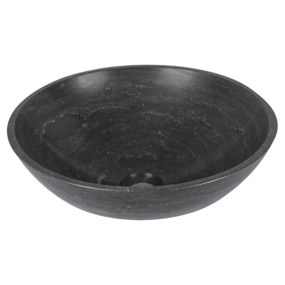 Differnz Limestone vasque à poser - 40x40x15cm - ronde - pierre naturelle - brillant anthracite