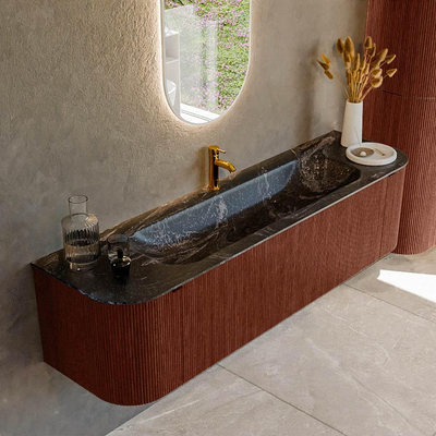 Mondiaz KURVE-DLUX Badkamermeubelset - 170x46x40cm - 1 lade - 2 deuren - wastafel solid surface - midden - 1 kraangat - Ruby