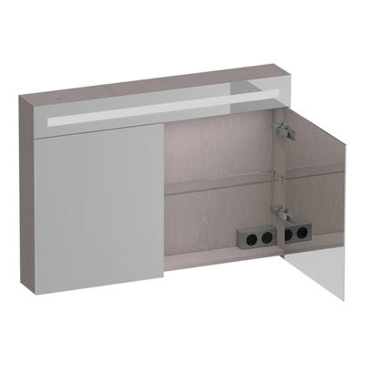 BRAUER Promise Deluxe armoire de toilette - 100x70x15cm - avec éclairage - 2 portes miroir doubles - Bois Grège