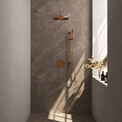 BRAUER Copper Edition inbouw regendoucheset – Ø30 cm hoofddouche – gebogen wandarm – staafhanddouche – 3-weg – glijstang