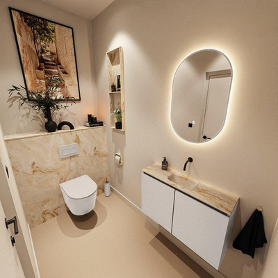 MONDIAZ TURE-DLUX Meuble WC 80 cm Linen. EDEN lavabo Frappe position milieu. Sans trou de robinet.