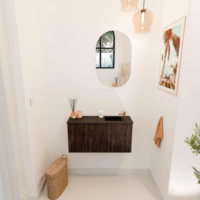 Mondiaz JOYA 80cm toiletmeubel - kleur Walnut - Wastafel FAYE positie Rechts 1 kraangat kleur Urban.