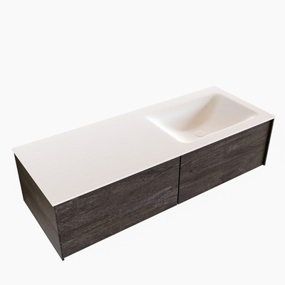 MONDIAZ LUSH Ensemble de meuble salle de bain - 120cm - 2 tiroirs - lavabo cloud - vasque à droite - 0 trous de robinet - marron foncé