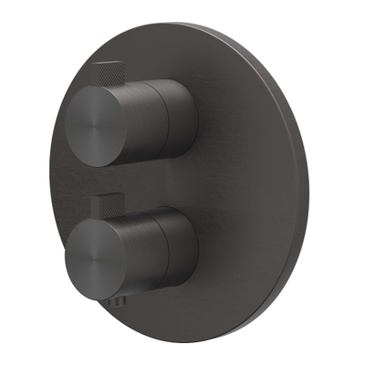 IVY Tribe Ensemble de douche pluie - encastré - inverseur-stop 2 voies - bras de plafond 20 cm - pomme de douche principale medium 25 cm ronde - support avec sortie - flexible de douche 150 cm - douchette à main modèle barre - RVS316 - carbon black brossé