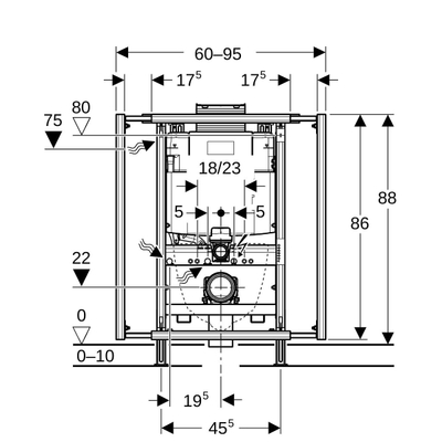 Geberit GIS module WC suspendu H90 L60-95cm Omega réservoir encastré 12cm