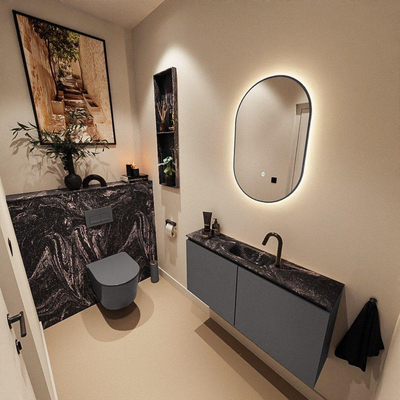 MONDIAZ TURE-DLUX meuble de toilette 100cm Dark Grey. EDEN lavabo Lava position milieu. Avec 1 trou de robinet.