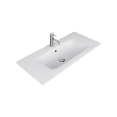 Thebalux Beat 45 Ensemble meuble de salle de bains - 100x45x39cm - 1 tiroir - bandeau poignée noire - lavabo en céramique - 1 cuve - 1 trou de robinet - blanc mat - sand