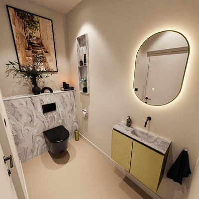 MONDIAZ TURE-DLUX Meuble de toilettes 60 cm Oro. EDEN vasque Glace position droite. Sans trou de robinet.