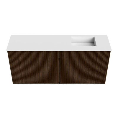 Mondiaz JOYA 90cm meuble de toilette - couleur Walnut - Vasque FAYE position Droite Sans trou de robinet couleur Talc